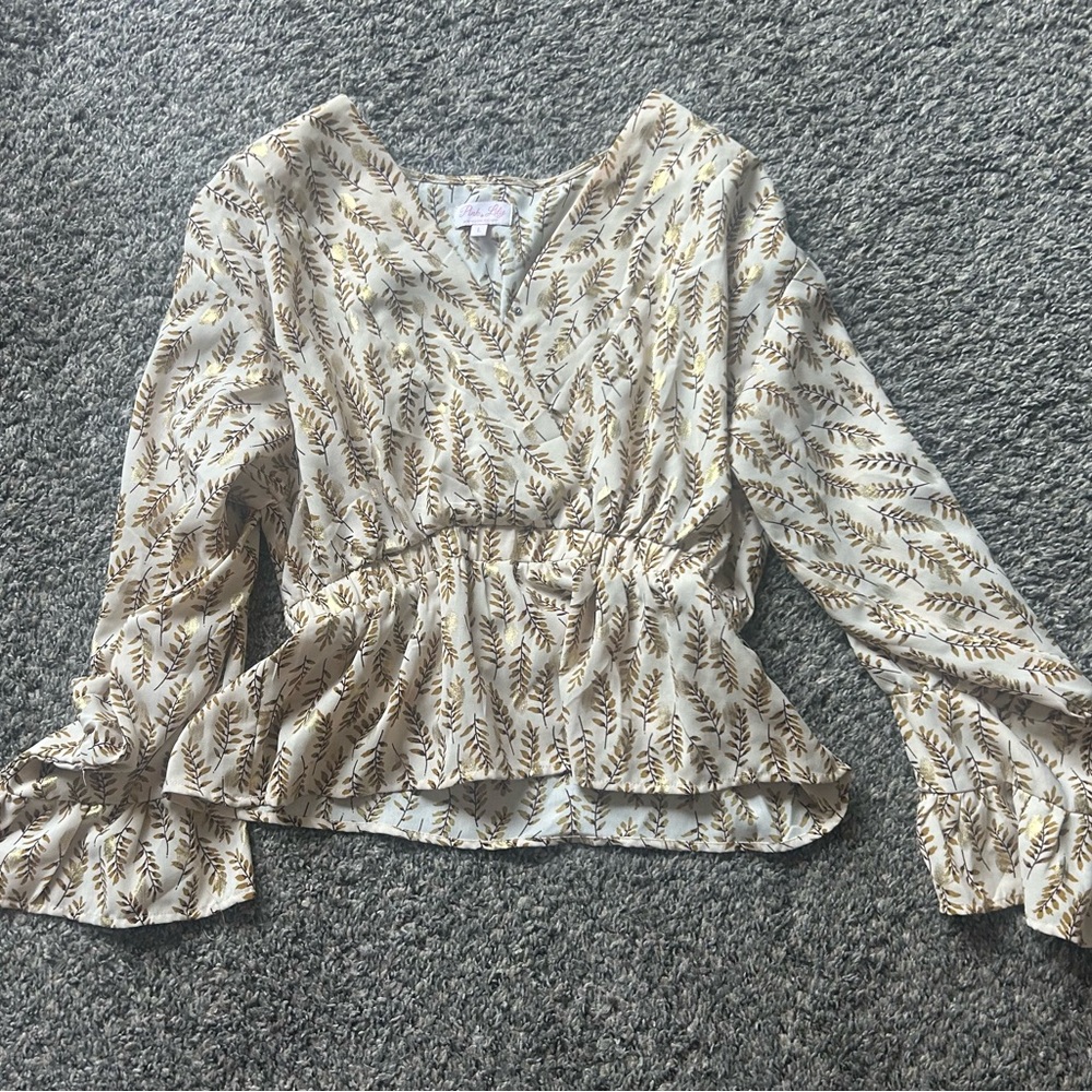 Pink Lily Cream and Gold Patterned Blouse